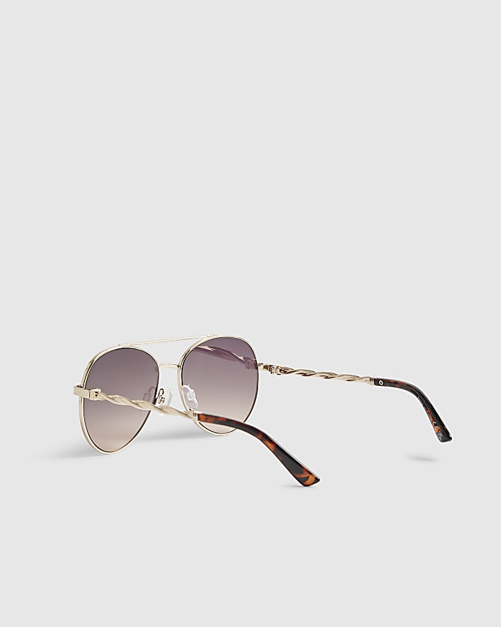 Gold Metal Twist Aviator Sunglasses