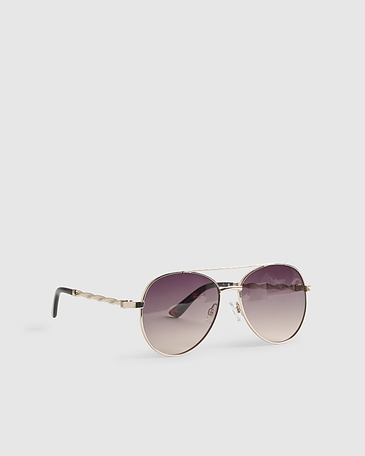 Gold Metal Twist Aviator Sunglasses