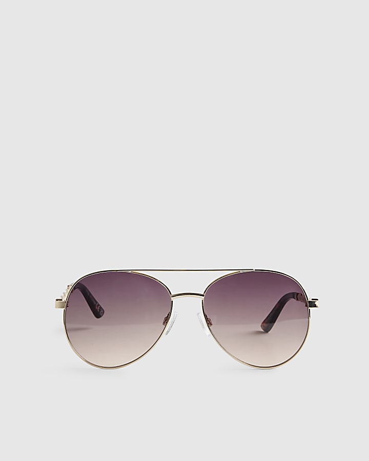 Gold Metal Twist Aviator Sunglasses