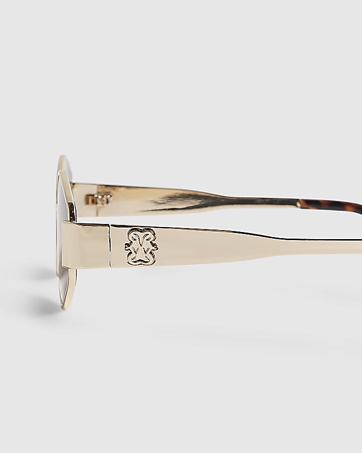 Gold Slim Metal Hexagon Sunglasses