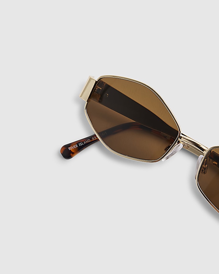 Gold Slim Metal Hexagon Sunglasses