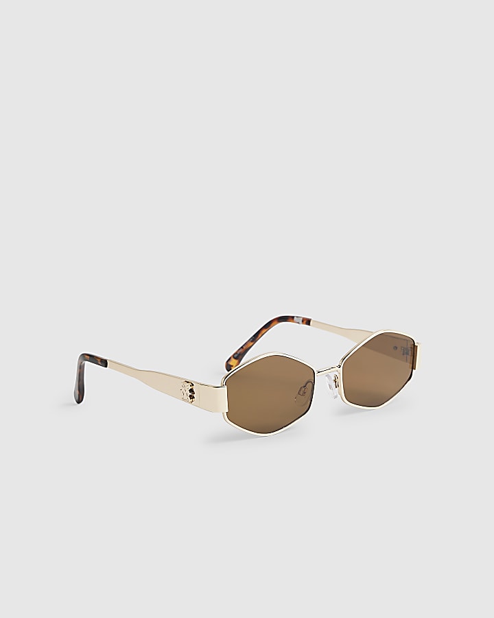 Gold Slim Metal Hexagon Sunglasses
