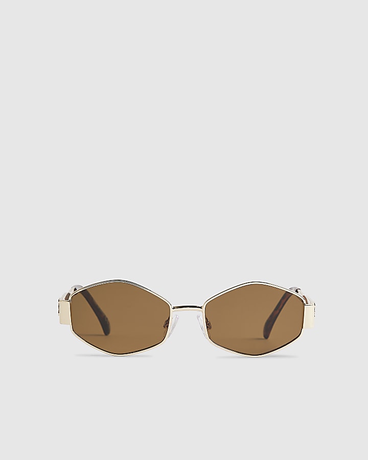 Gold Slim Metal Hexagon Sunglasses