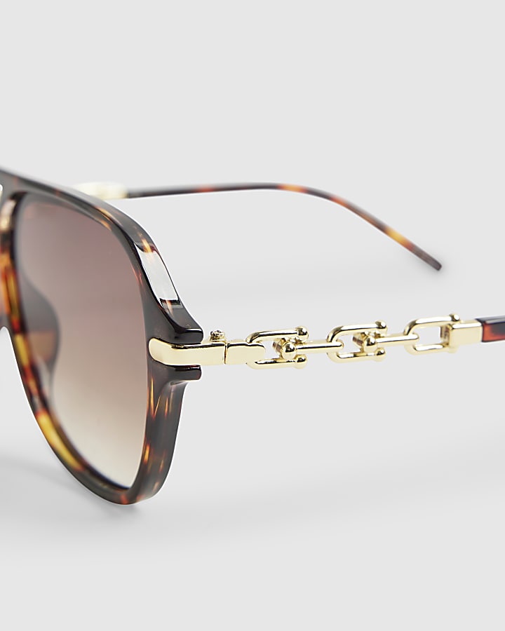 Brown Tortoiseshell Chain Temple Sunglasses