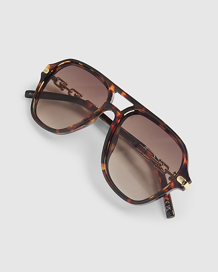 Brown Tortoiseshell Chain Temple Sunglasses