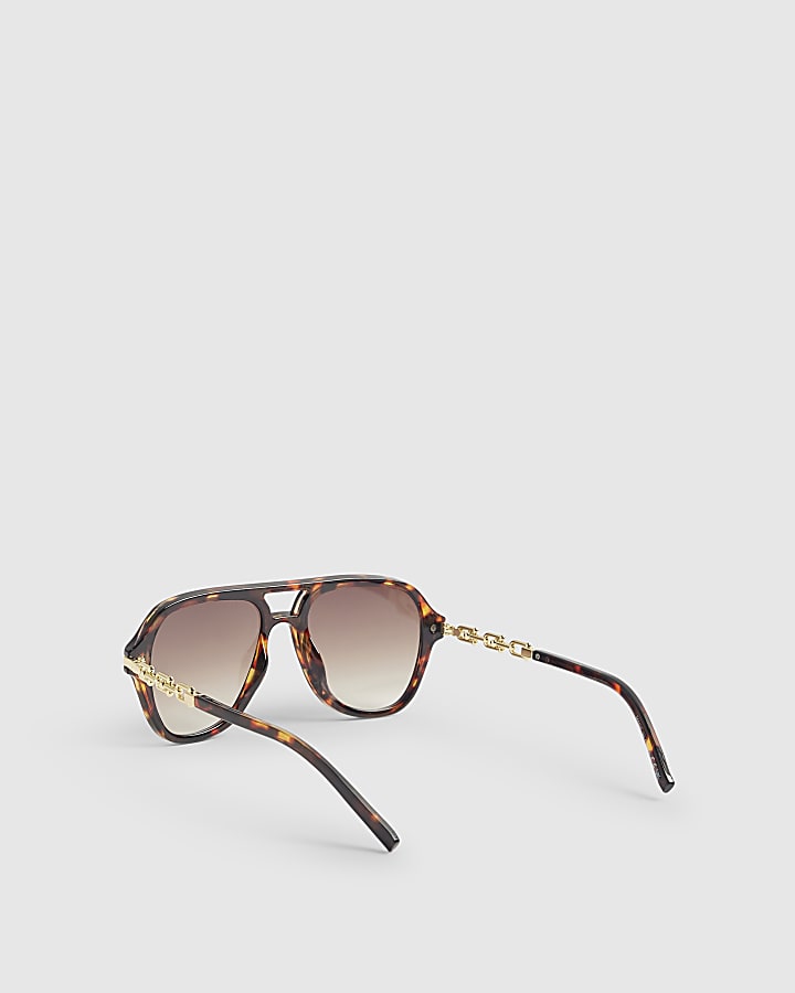 Brown Tortoiseshell Chain Temple Sunglasses