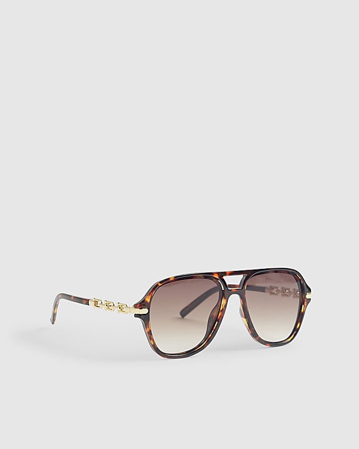 Brown Tortoiseshell Chain Temple Sunglasses