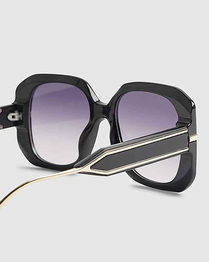 Black Square Metal Trim Detail Sunglasses