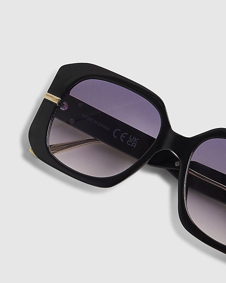 Black Square Metal Trim Detail Sunglasses