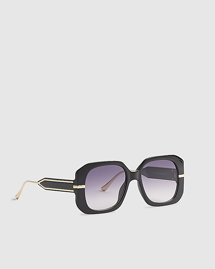 Black Square Metal Trim Detail Sunglasses