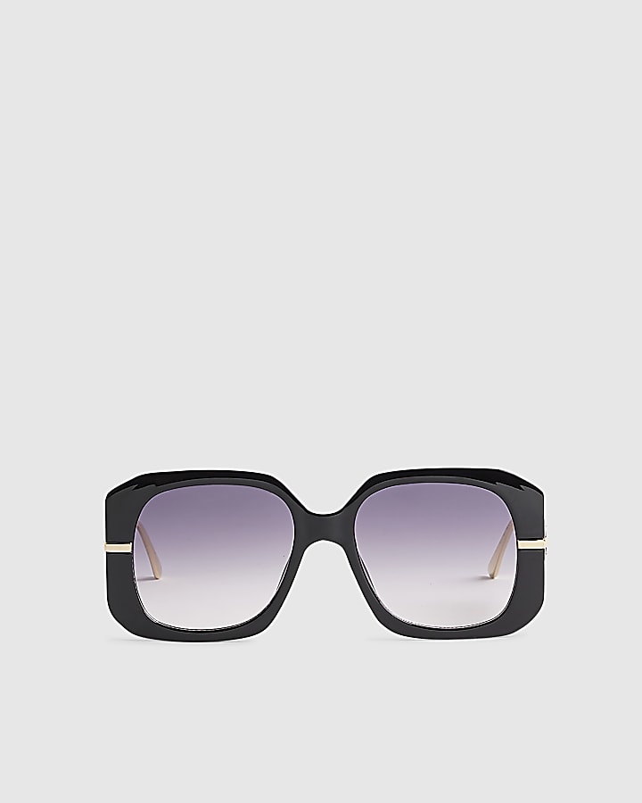 Black Square Metal Trim Detail Sunglasses