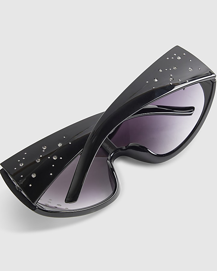 Black Embellished Oversized Sunglasses