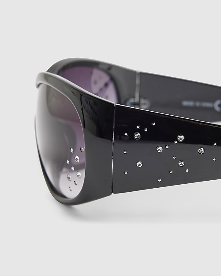 Black Embellished Oversized Sunglasses