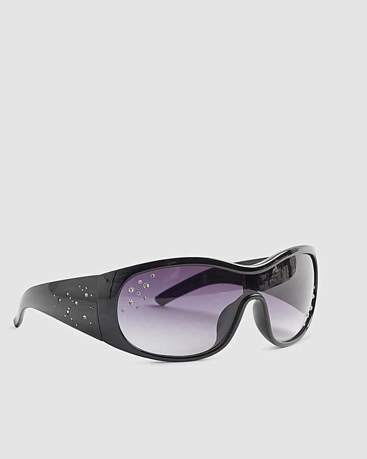 Black Embellished Oversized Sunglasses