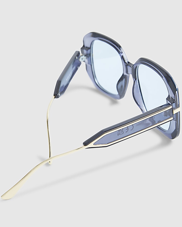 Blue Square Metal Trim Sunglasses