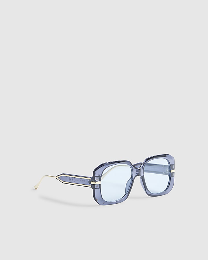 Blue Square Metal Trim Sunglasses