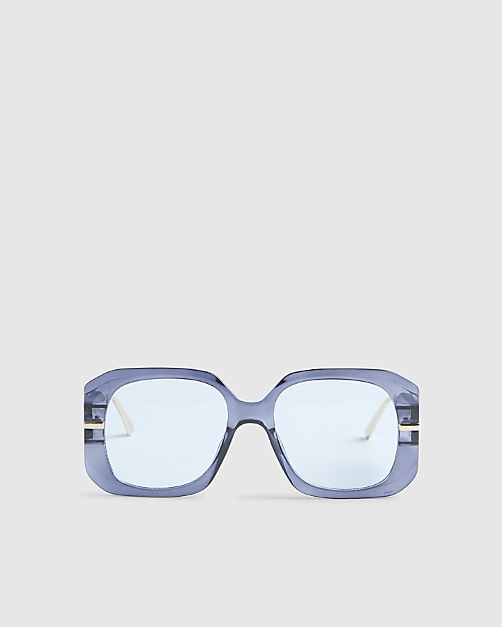 Blue Square Metal Trim Sunglasses