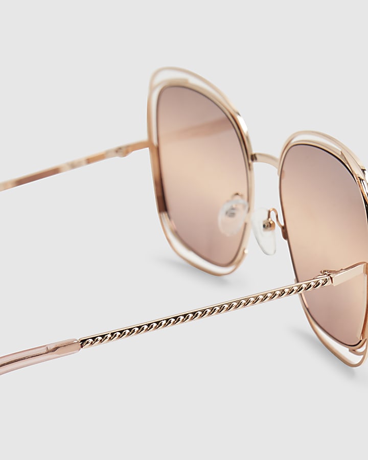 Rose Gold Layered Oversized Square Sunglasses
