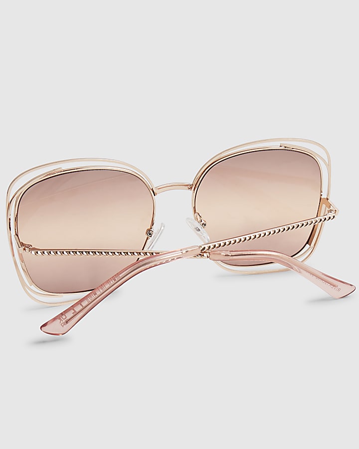 Rose Gold Layered Oversized Square Sunglasses