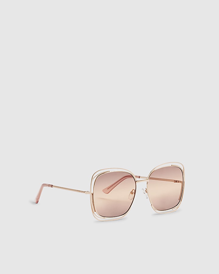 Rose Gold Layered Oversized Square Sunglasses