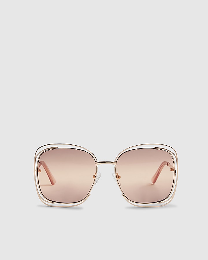 Rose Gold Layered Oversized Square Sunglasses