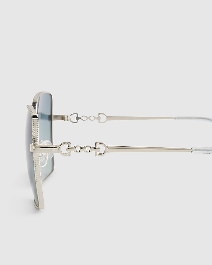 Blue Square Oversized Metal Edge Sunglasses