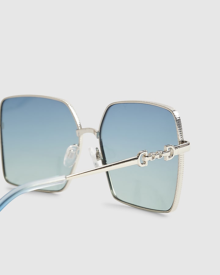 Blue Square Oversized Metal Edge Sunglasses