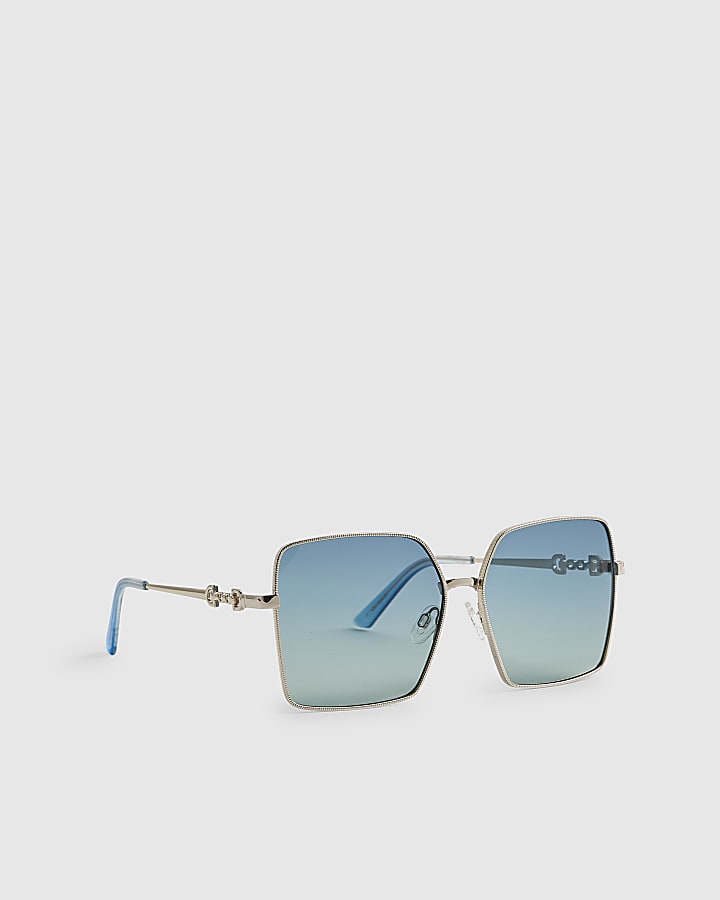 Blue Square Oversized Metal Edge Sunglasses