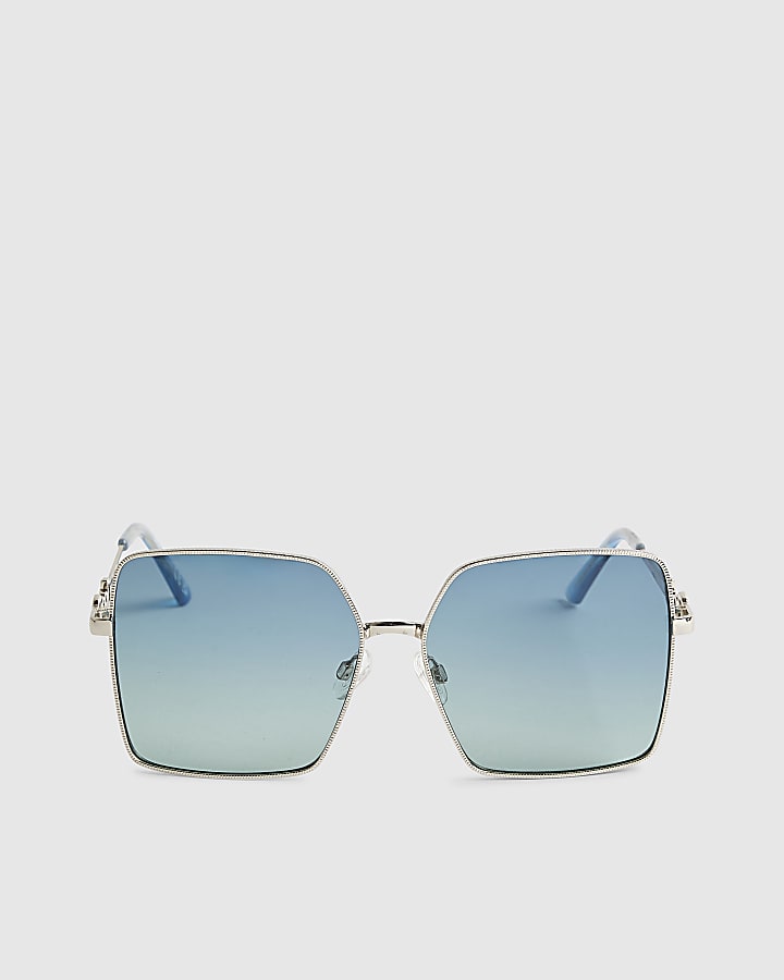 Blue Square Oversized Metal Edge Sunglasses