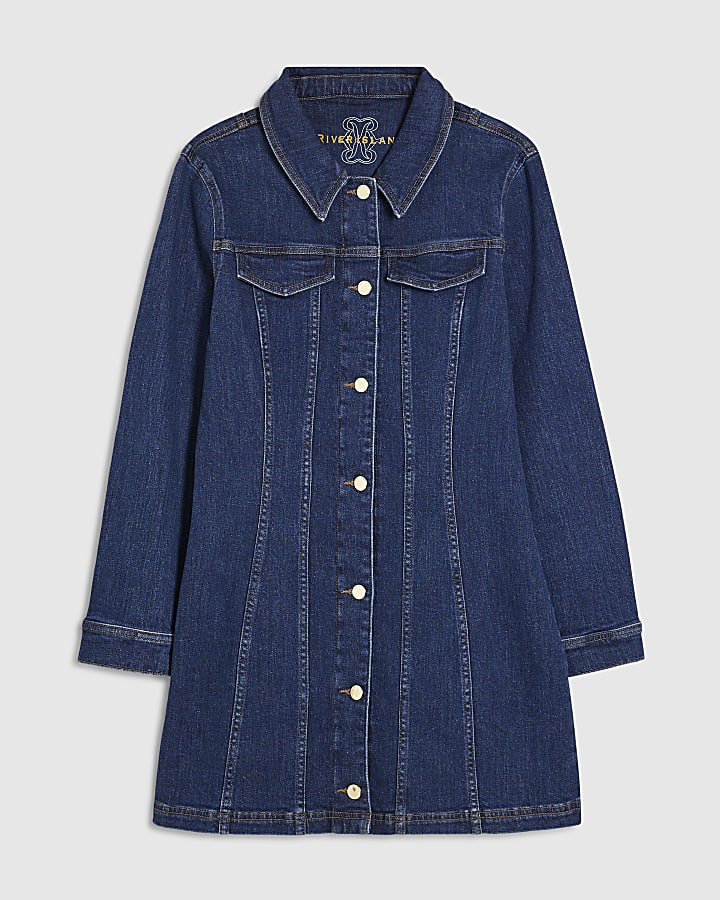Blue Denim Long Sleeve Button Up Mini Dress