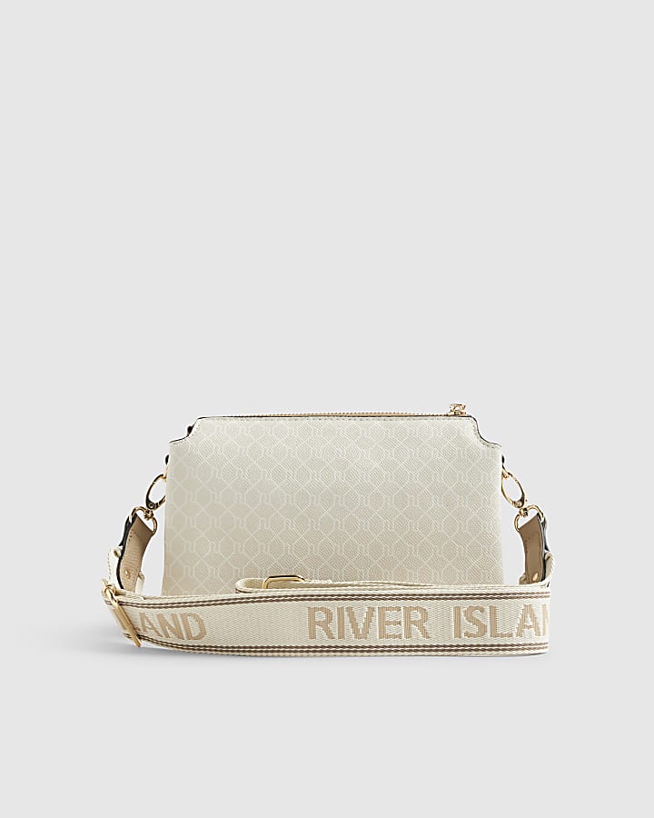 Beige Zip Front Pocket Cross Body Bag