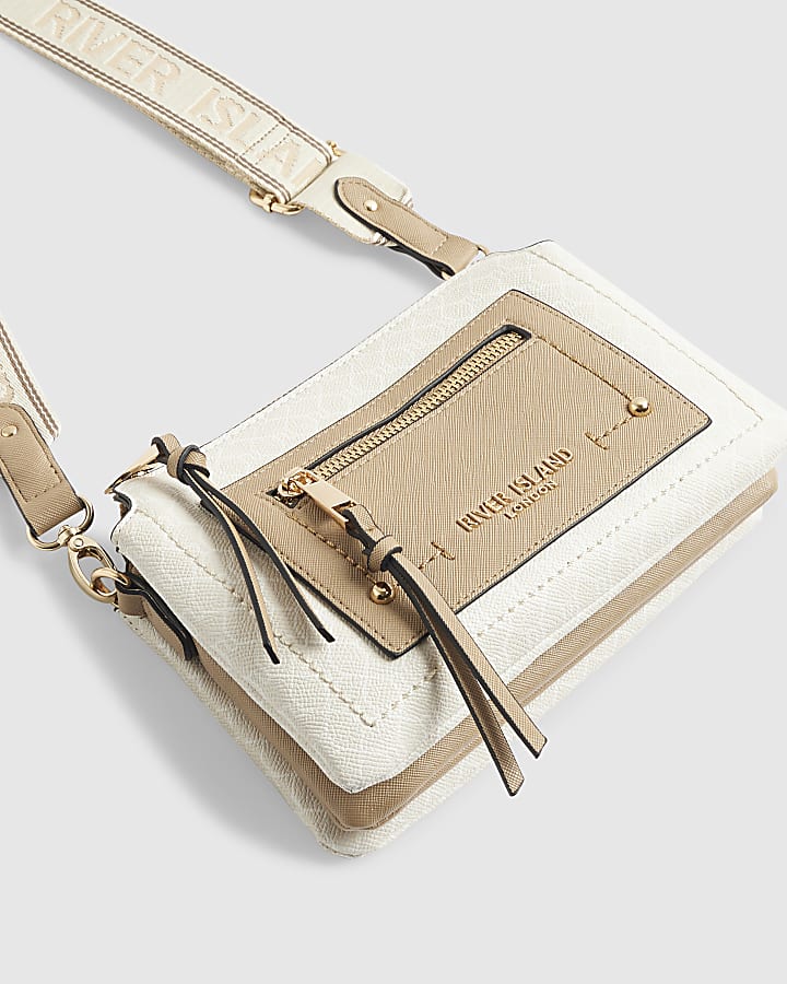 Beige Zip Front Pocket Cross Body Bag