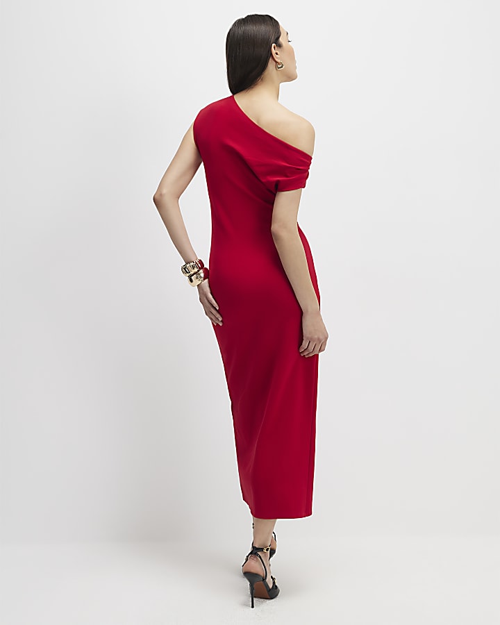 Red Draped Midi Dress
