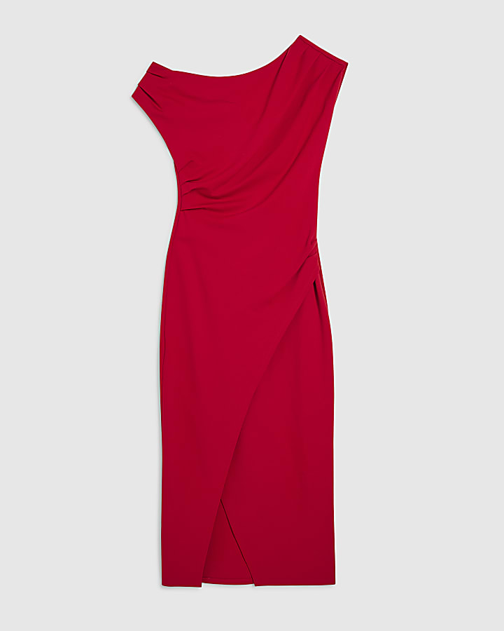 Red Draped Midi Dress