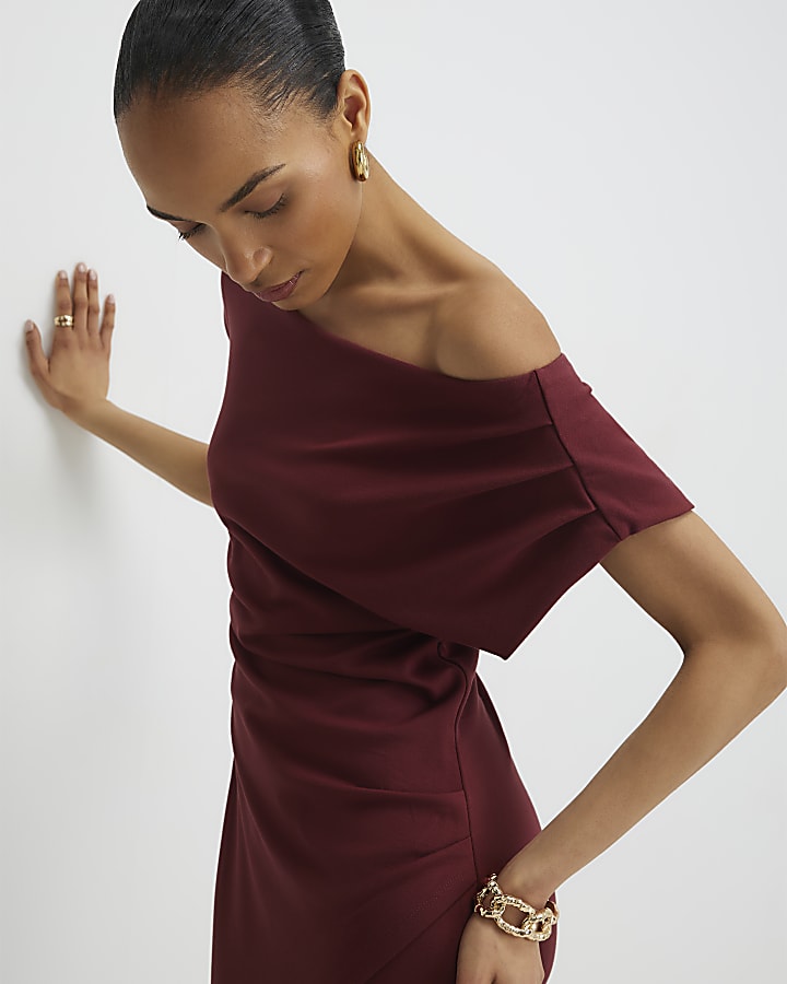 Red Draped Midi Dress