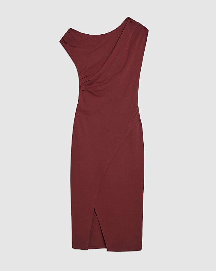 Red Draped Midi Dress