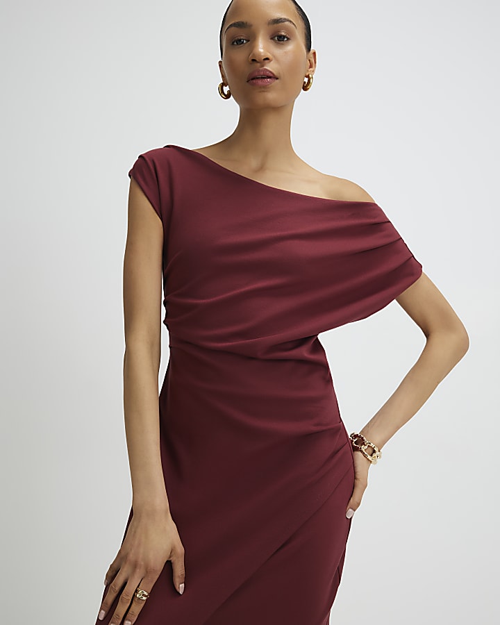 Red Draped Midi Dress