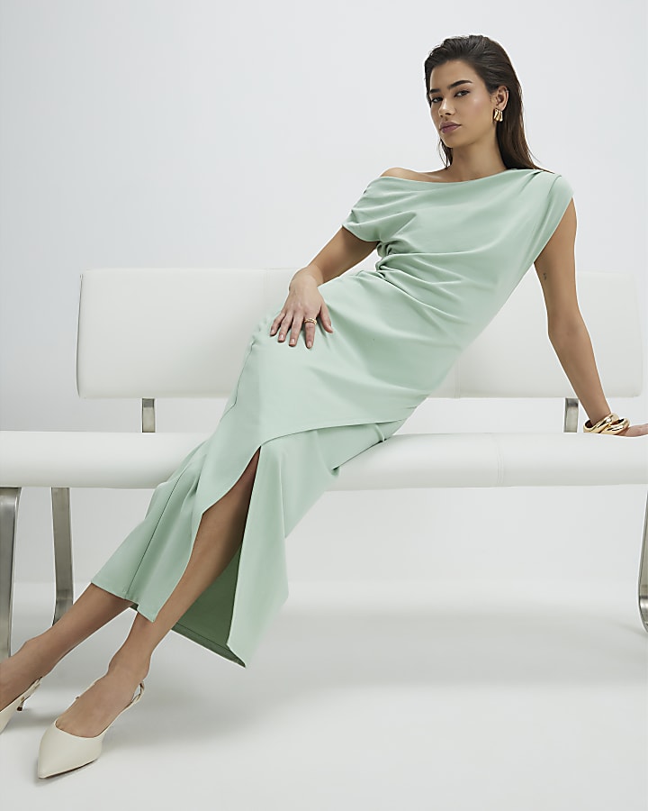 Green Drape Midi Dress
