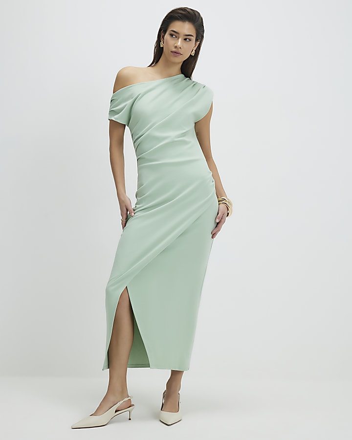 Green Drape Midi Dress
