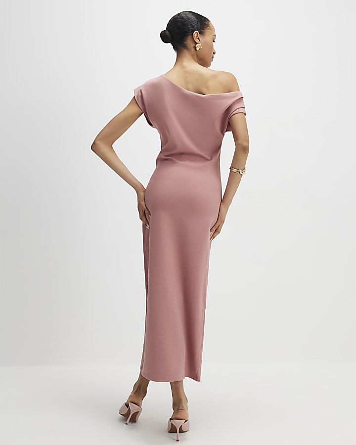 Pink Draped Midi Dress