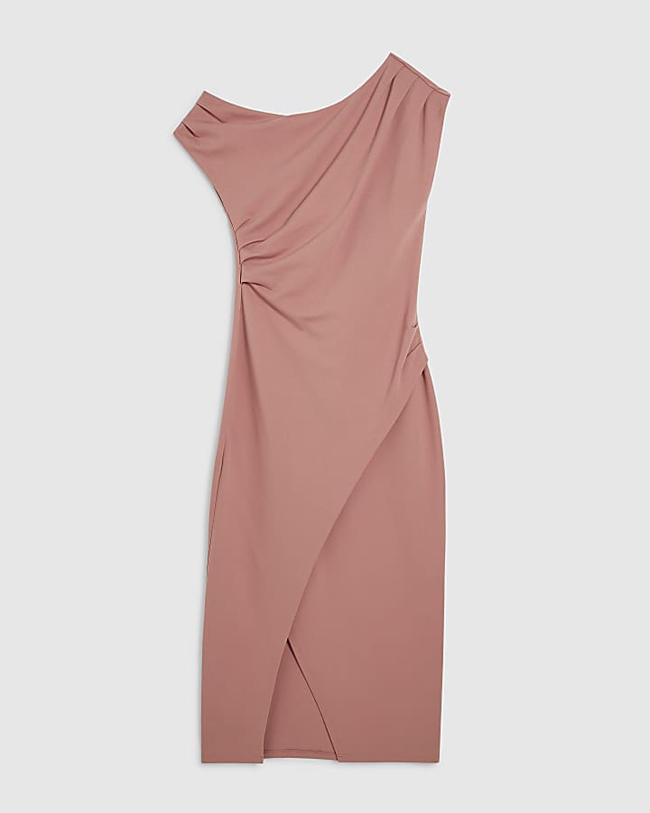 Pink Draped Midi Dress
