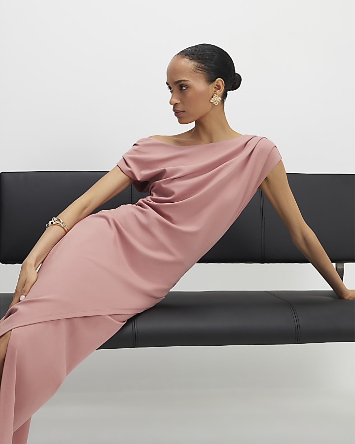 Pink Draped Midi Dress