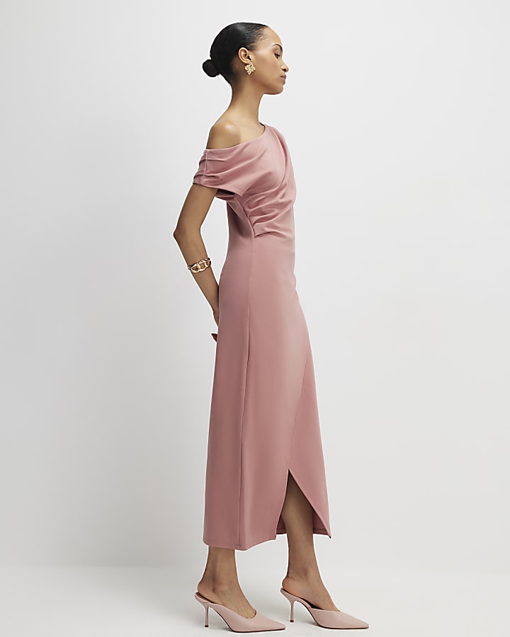 Pink Draped Midi Dress