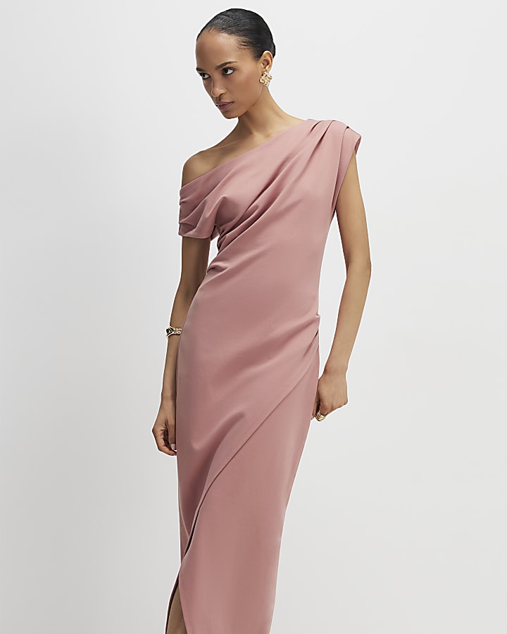 Pink Draped Midi Dress