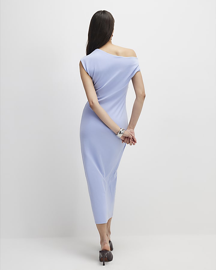 Blue Draped Midi Dress