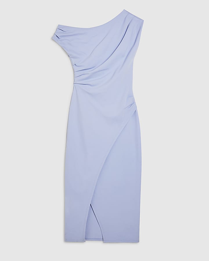 Blue Draped Midi Dress