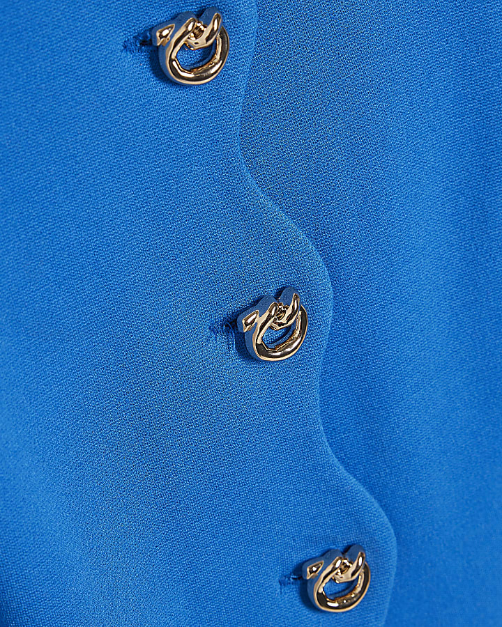 Blue Scallop Trim Tailored Waistcoat