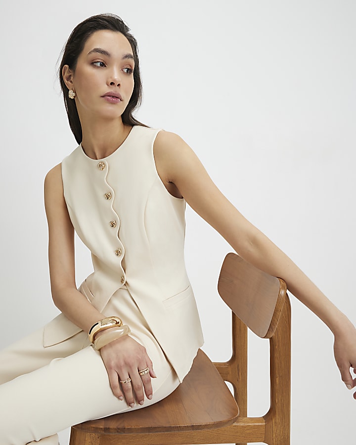 Cream Scallop Ponte Waistcoat