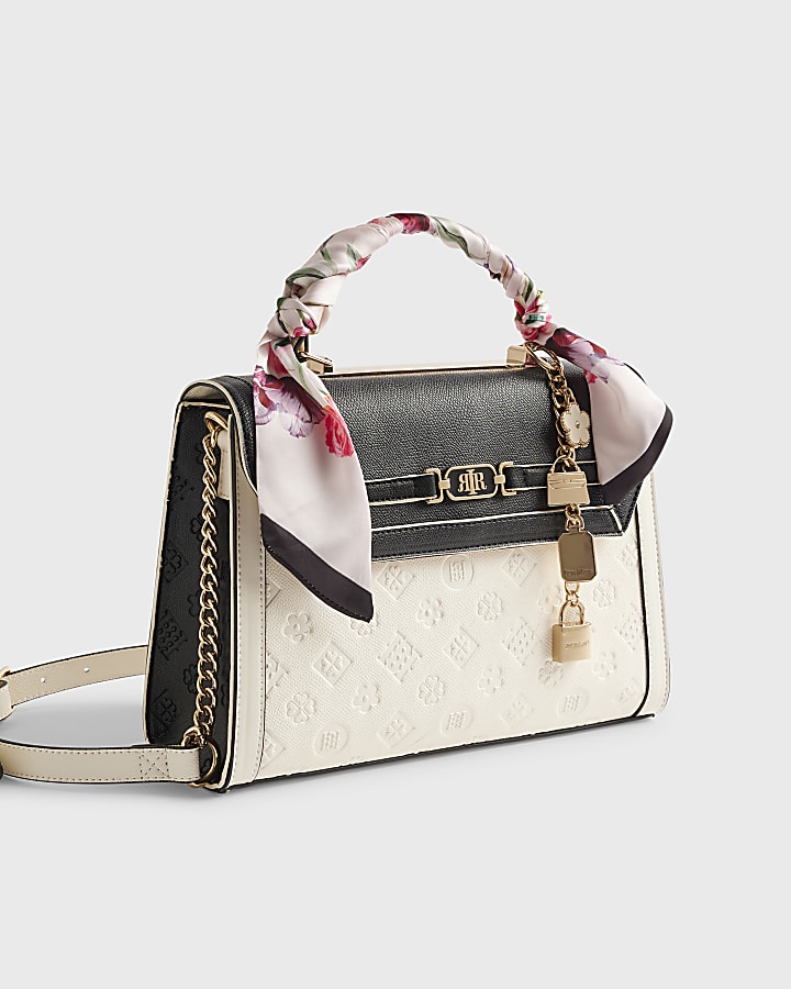 White Embossed Charm Tote Bag