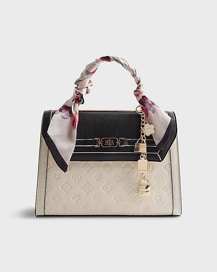 White Embossed Charm Tote Bag